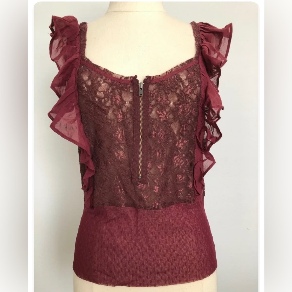 ISO. Free People Lace Mesh Burgundy Top Size 8,10 or 12    ISO other colors too.